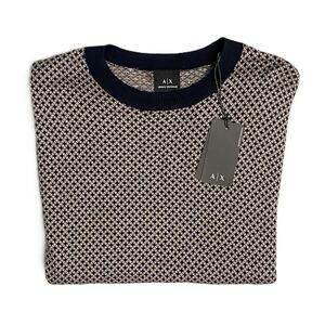 Armani Exchange Men's XL Crew Neck Sweater Cotton Silk Blend Gold & Black NEW